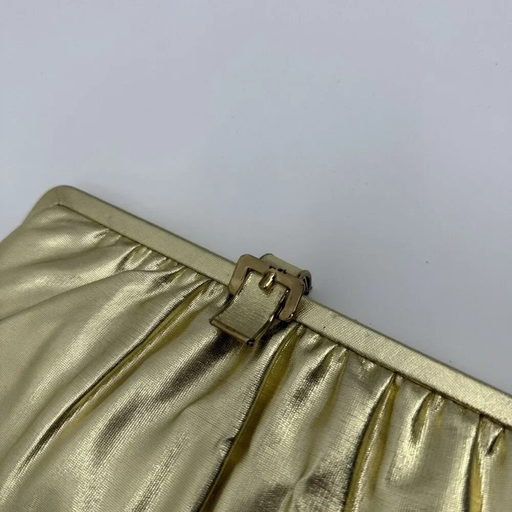 Vintage Unbranded Gold Metallic Shiny Clutch Bag Evening Formal Buckle Satin